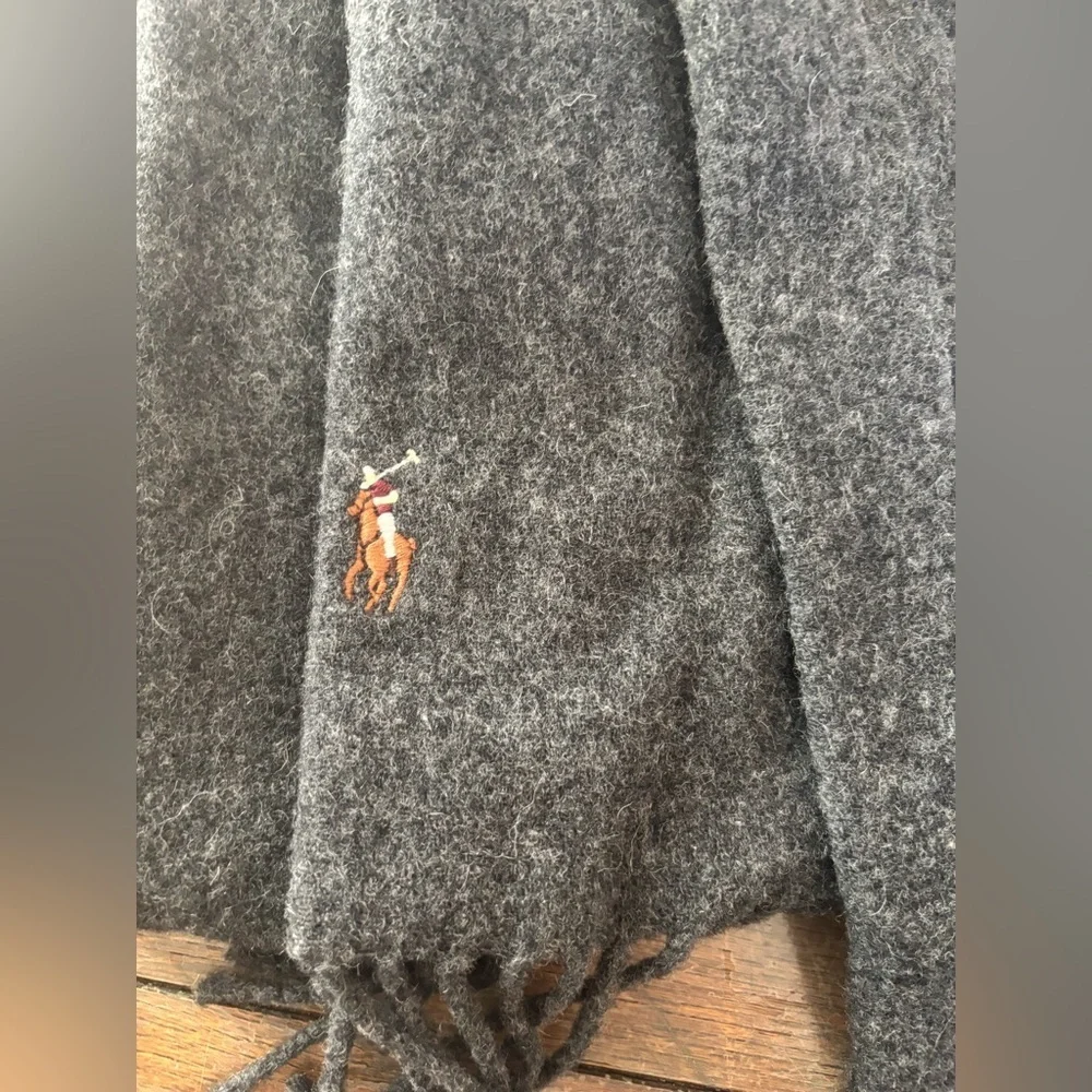 Polo Ralph Lauren Scarf 100% Lambswool Charcoal Gray Classic Preppy Minimalist
